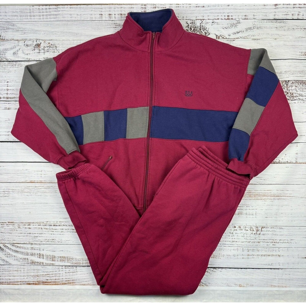 Vtg USA Olympics Track Suit Men's XL JC Penney Jacket Pants Red/Blue